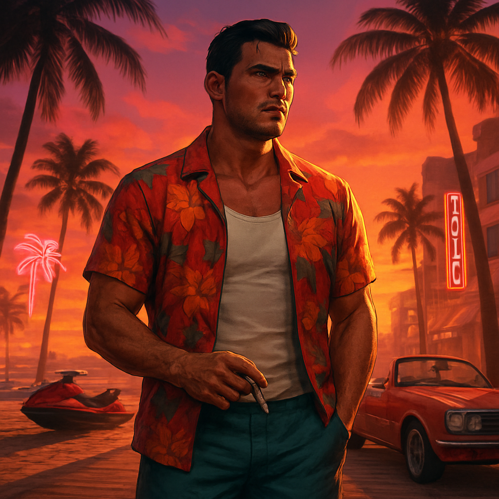 Beach Hustler GTA-style character poster